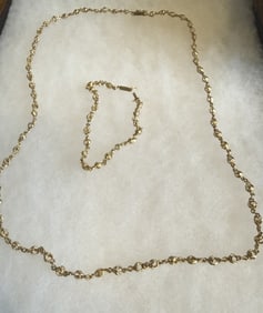 14KT YELLOW GOLD FANCY LINK NECKLACE & BRACELET
