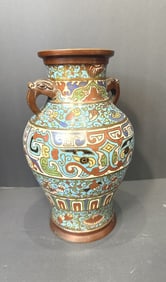 ANTIQUE JAPANESE CHAMPLAVE ENAMEL OVER BRONZE VASE