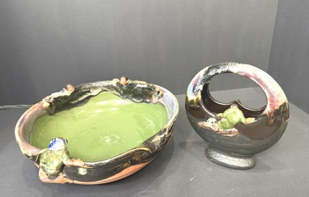 2 ANTIQUE JAPANESE SUMIDA GAWA POTTERY PIECES