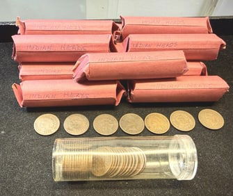 LOT OF ABOUT 680 INDIAN HEAD PENNIES 13 ROLLS PLUS