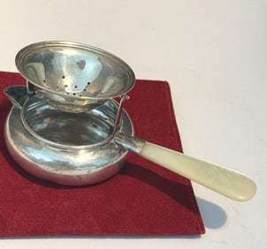 ANTIQUE STERLING COMPLEX TEA STRAINER MOP HANDLE