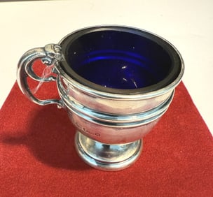 aANTIQUE STERLIN AND COBALT SALT CELLER
