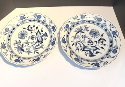 RARE PR OF ANTIQUE MEISSEN BLUE ONION CHARGERS
