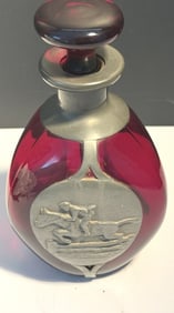 UNIQUE ANTIQUE RUBY PINCH BOTTLE HORSE MOTIF