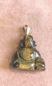 CHINESE TIGER EYE BUDDHA PENDANT 14KT GOLD BALE
