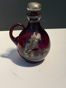VINTAGE HORSE & JOCKEY SILVER OVERLAY CRUET RUBY