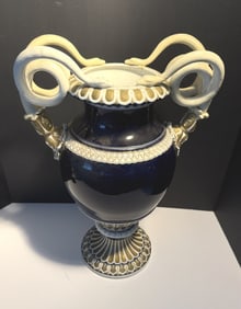 19TH CEN MEISSEN LARGE COBALT VASE WITH SNAKES