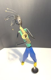 MULTI COLORED WELDED METAL SCULPTUE OF RASTAFARIAN