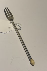 19TH CEN STERLING LONG PICKLE FORK CARVED TIP 1883