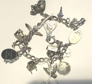 VINTAGE STERLING CHARM BRACELET 13 CHARMS