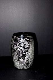 RARE MID CENT PAYDEN CITY BLACK GLASS VASE SILVER