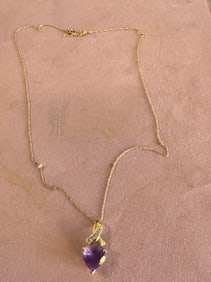 1`4 KT YG AMETHYST HEART PENDANT NECKLACE DIAMONDS