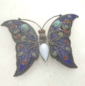 MMA STERLING ENAMELED LARGE BUTTERFLY BROOCH