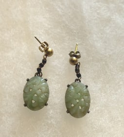 PR. OF VINTAGE 14KT Y GOLD & JADE EARRINGS