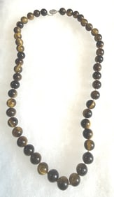 VINTAGE TIGER EYE NECKLACE 14KT WHITE GOLD CLASP