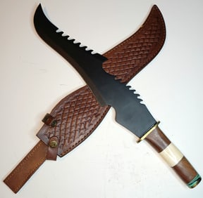 LARGE AND IMPRESSIVE BLACKENED STEEL SHORT SWORD KNIFE