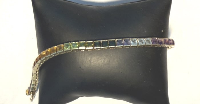 VINTAGE 14KT YELLOW GOLD RAINBOW GEM BRACELET (1 of 3)