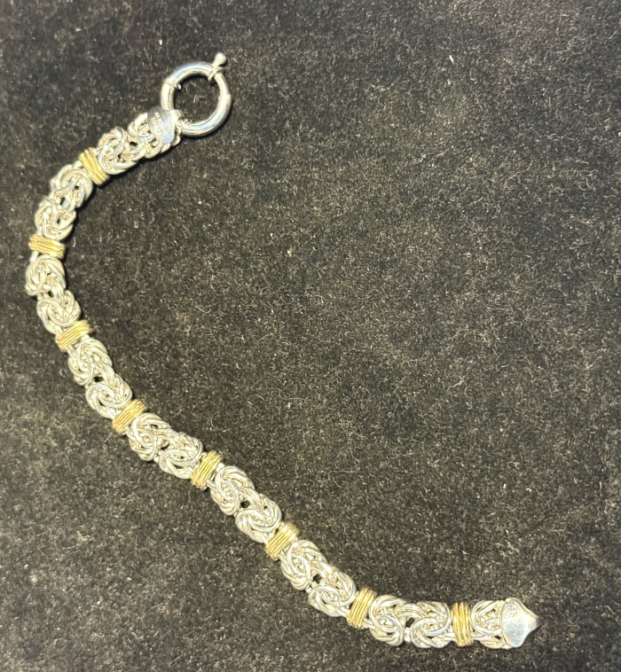 TURKISH BYZANTINE 14 KT Y.G & STERLING BRACELET: Measures 7" in length signed TURKEY, weighs 7.6 dwt