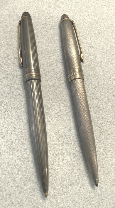 PR. VINTAGE MONTEBLANC MEISTERSTUCK STERLING PENS: Solitaire 1646 pens, featuring a barleycorn pattern,pre 1991 production, and show signs of age