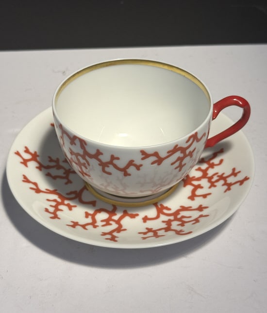 RARE RAYNAUD CRISOBAL CORAL TEA CUP SAUCER: Designed by Albert Pinto for Limoges, in excellent never used condition sells on replacements for $240