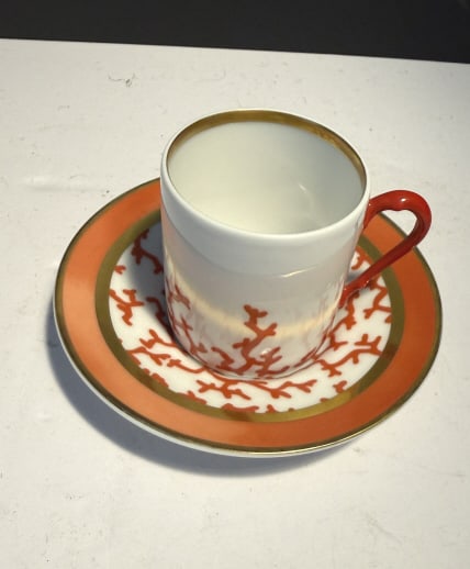 RAYNAUD CRISTOBAL CORAL DEMI - TASSE CUP SAUCER: Designed by Albert Pino for Limoges, in excellent never used condition, on replacements for $249