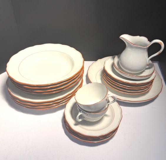 RARE ANTIQUE MEISSEN CORAL RIM CHINA (28) PIECES (1 of 6)