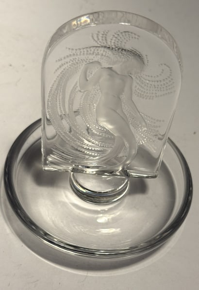 LALIQUE "NAIADE" CRYSTAL RING HOLDER: Designed originally by rene lalique, features a water nymph in relief with flowing hair