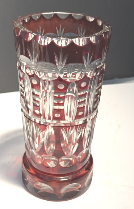 BOHEMIAN RUBY CUT TO CLEAR CRYSTAL VASE (1 of 2)