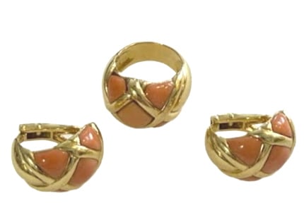 VAN CLEEF & ARPELLS 18KT CORAL RING & EARRING SUIT (1 of 2)