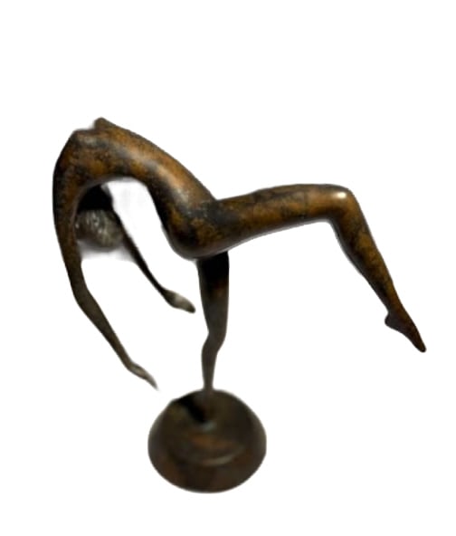 UNSIGNED DECO BRONZE OF A BALLET DANCER: A SLIM MINIMALIST REPRESENTATION OF A BALLET DANCER, ABOUT 12" LONG, EXCELLENT CONDITION