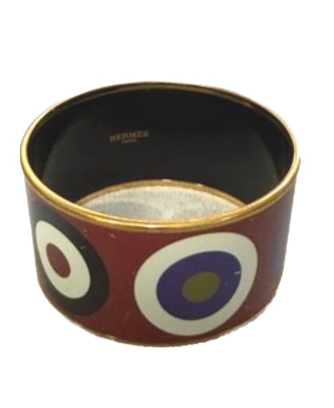 HERMES ENAMEL DANCING CIRCLES BANGLE: Multicolored, in excellent condition