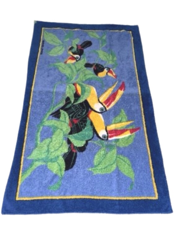 LARGE HERMES SIGNED BEACH TOWEL WITH BIRDS: Measures 52" X 36" has been dry cleaned and is gorgeous, current retail $1300