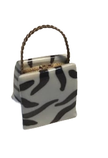 LIMOGES TRINKET BOX IN A ZEBRA PRINT PURSE FORM: In excellent condition