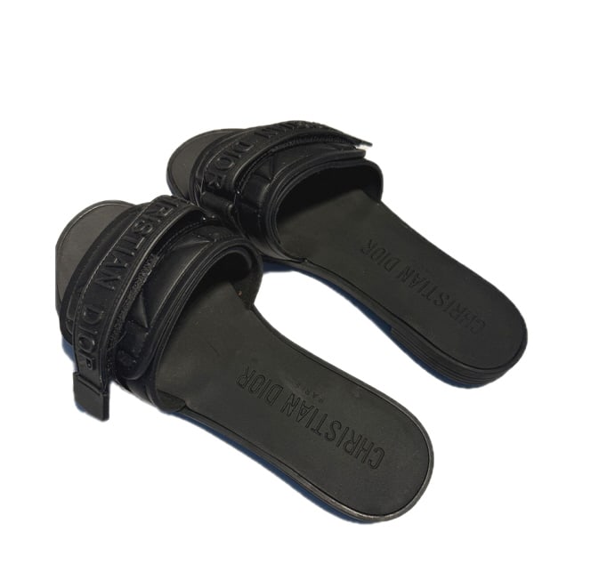 CHRISTIAN DIOR EVOLUTION SLIDE SANDALS: SIZE MEDIUM fabric crossover strap, and a branded rubber insole, in very good used condition