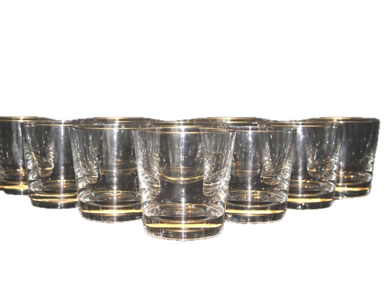 SET OF 6 CRISTOLE GOLD ETCHED ROCK TUMBLERS: in very good condition