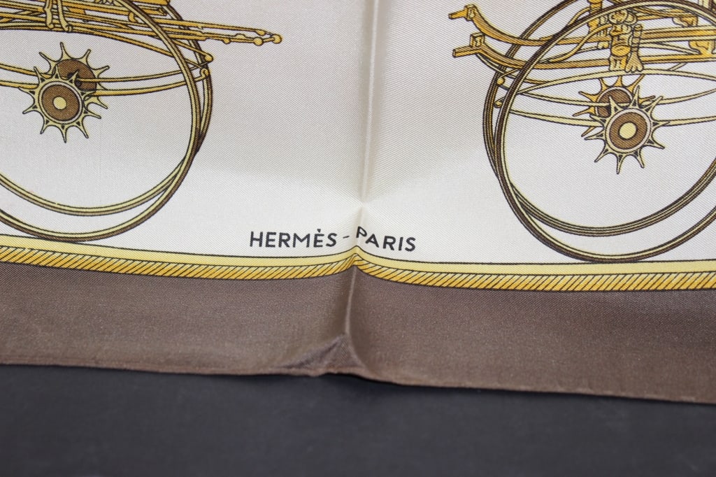 HERMES LES VOITURES SILK SCARF: Designed in 1965 by Francoise de laa Perriere, in excellent used condition, 36" square
