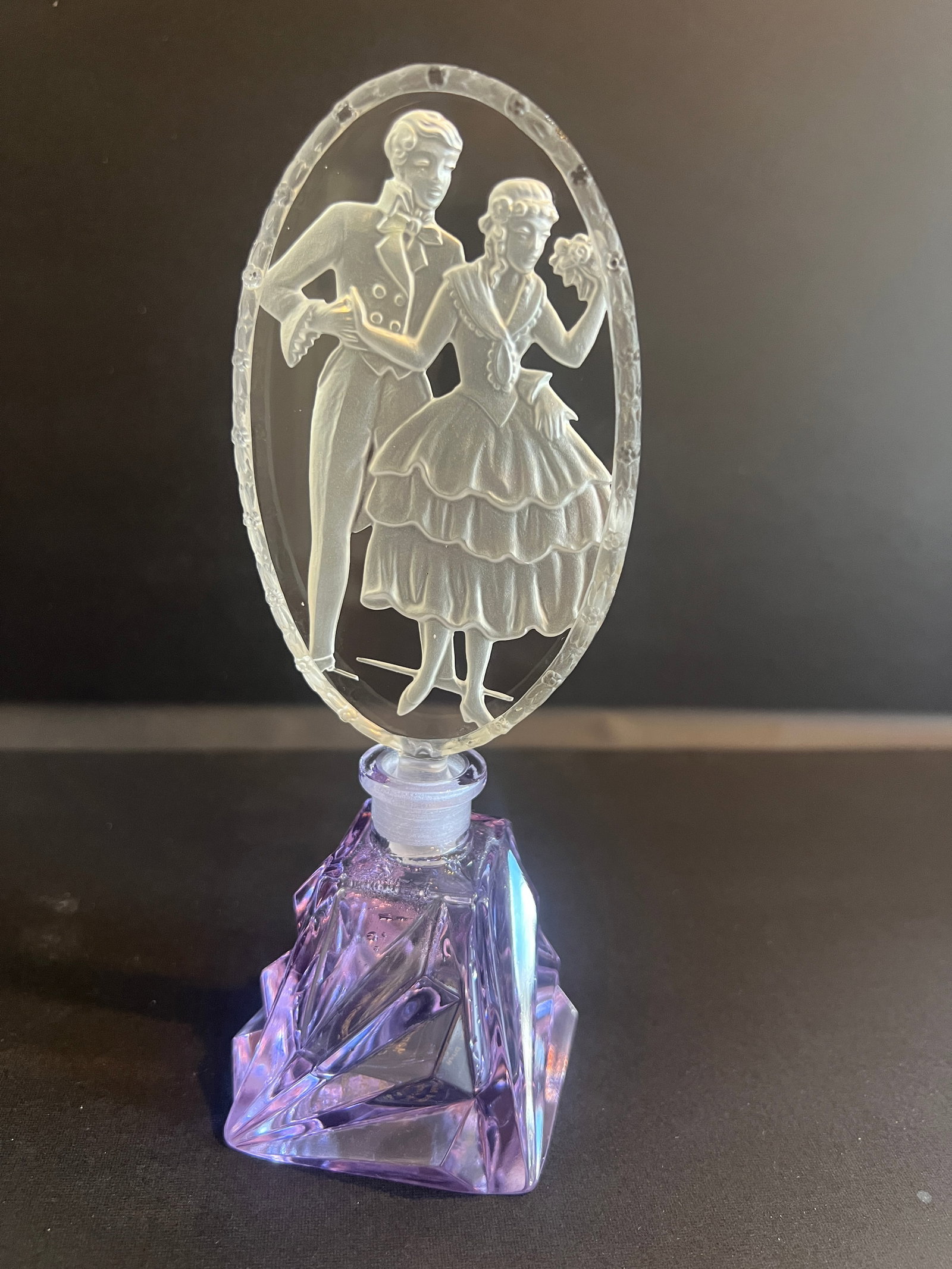 VINTAGE CZECH PERFUME BOTTLE AMETHYST WITH FIGURAL STOPPER (1 of 4)