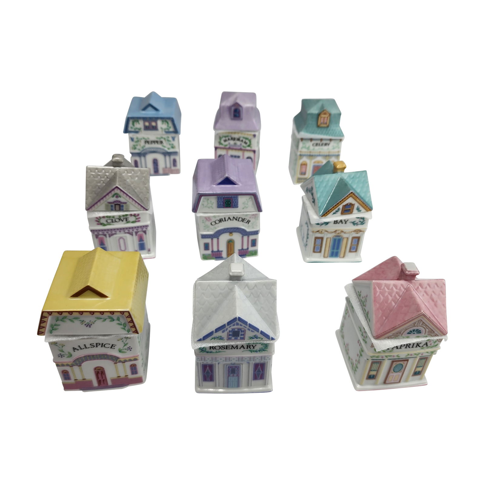The Lenox Spice Village: The Lenox Spice Village is a collectible set of miniature, hand-painted porcelain houses designed to store spices. Each house features a whimsical dollhouse aesthetic with pastel colors and floral dec