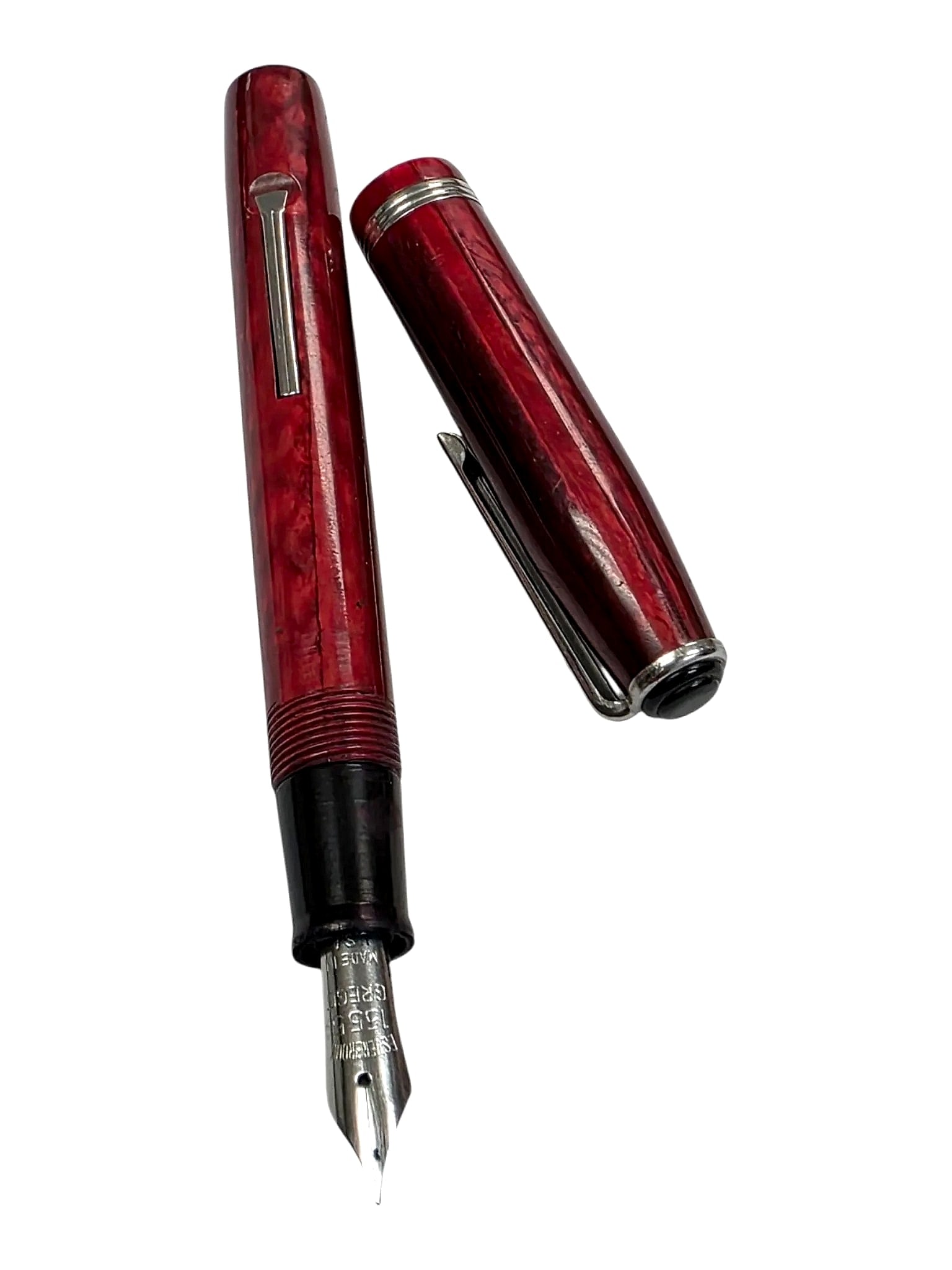 Vintage Esterbrook Red Marbled Lever-Fill Fountain Pen, 1555 Gregg Nib (1 of 2)