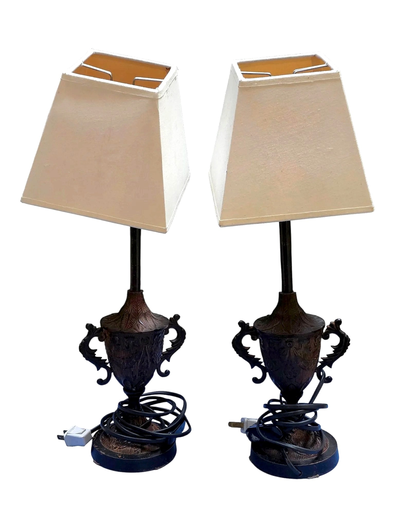 Pair of Neoclassical Style Urn Accent Lamps with Shades (1 of 2)