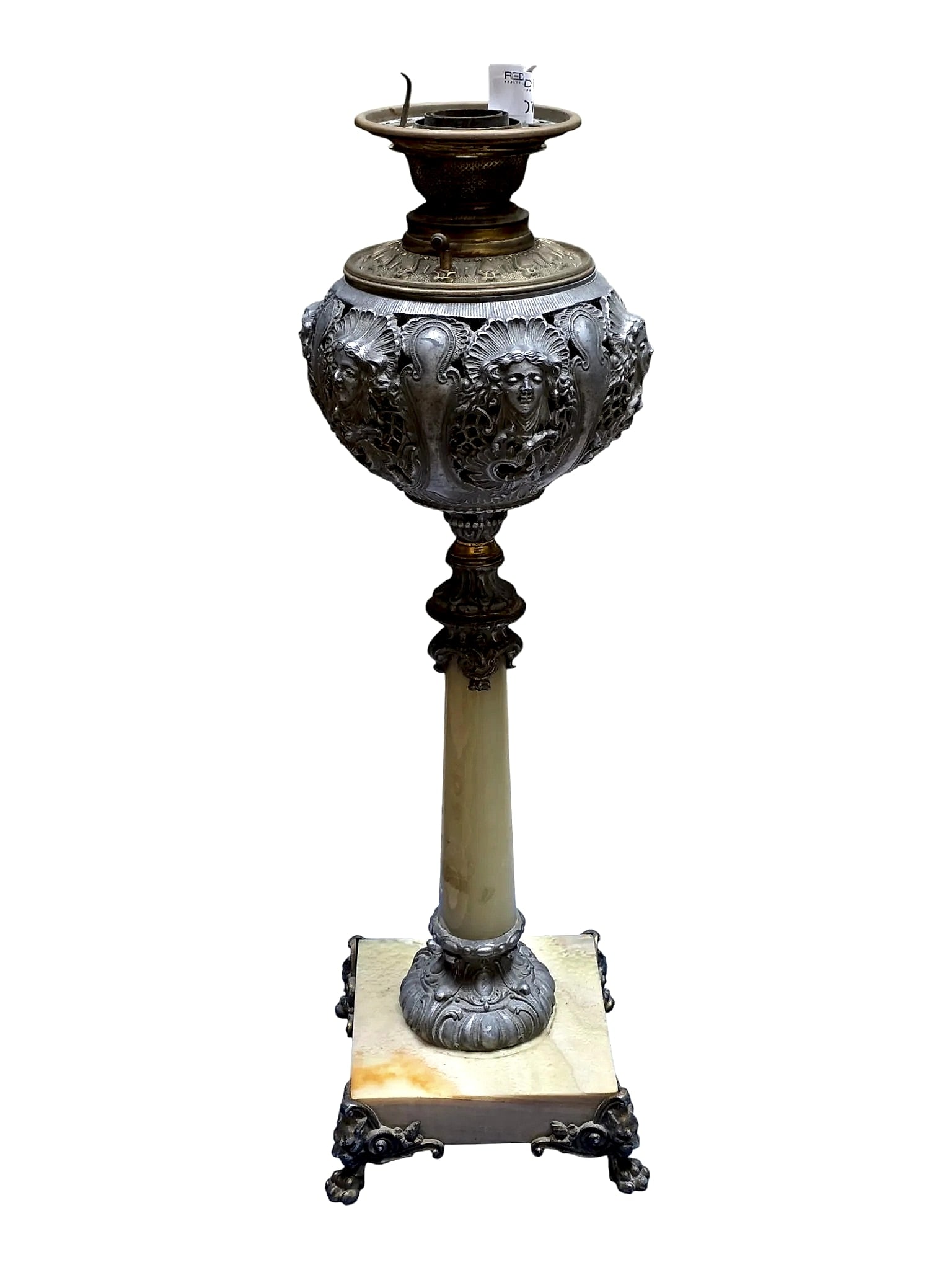 Victorian Banquet Oil Lamp Stand with Relief Maiden Masks (1 of 1)