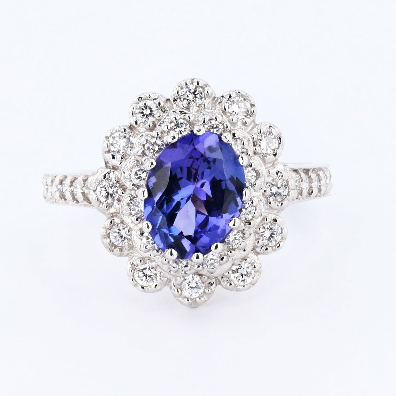 1.59ct Tanzanite and 0.47ctw Diamond 14K White Gold Ring (1 of 4)