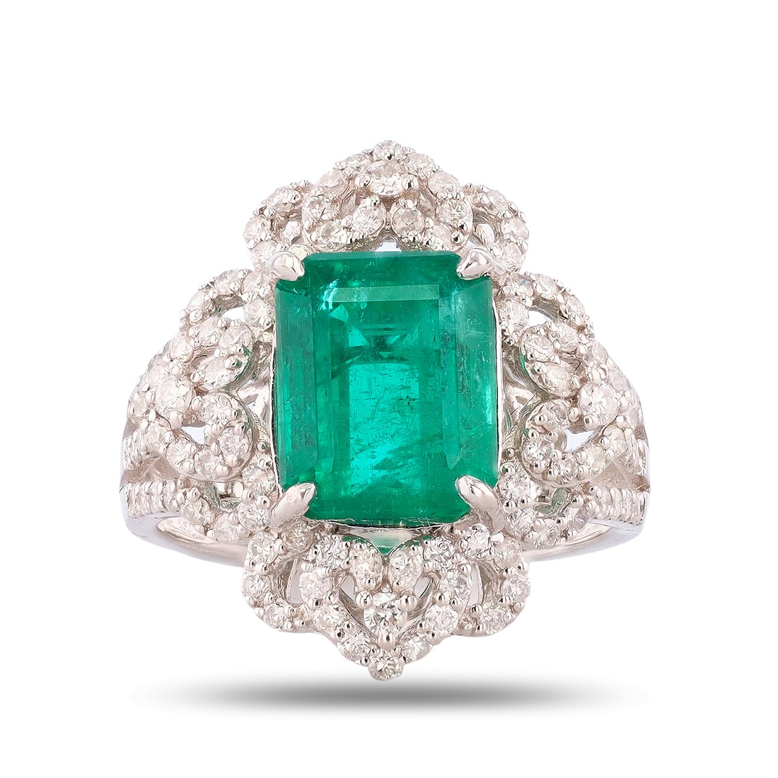 3.96ct Emerald and 0.93ctw Diamond Platinum Ring (1 of 5)
