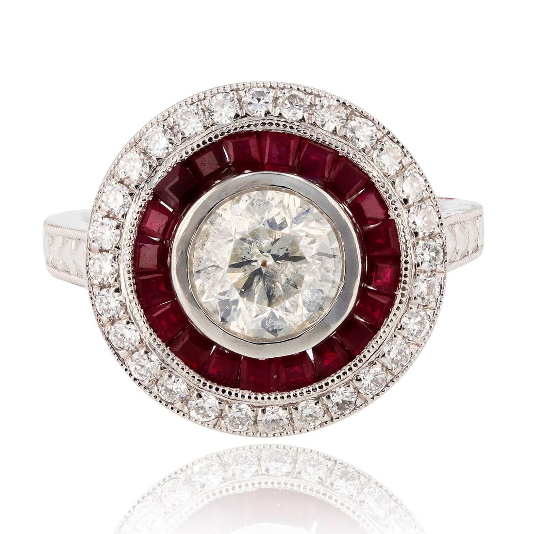 1.27ct CENTER Diamond and 1.26ctw Ruby Platinum Ring (1.65ctw Diamonds) (1 of 4)