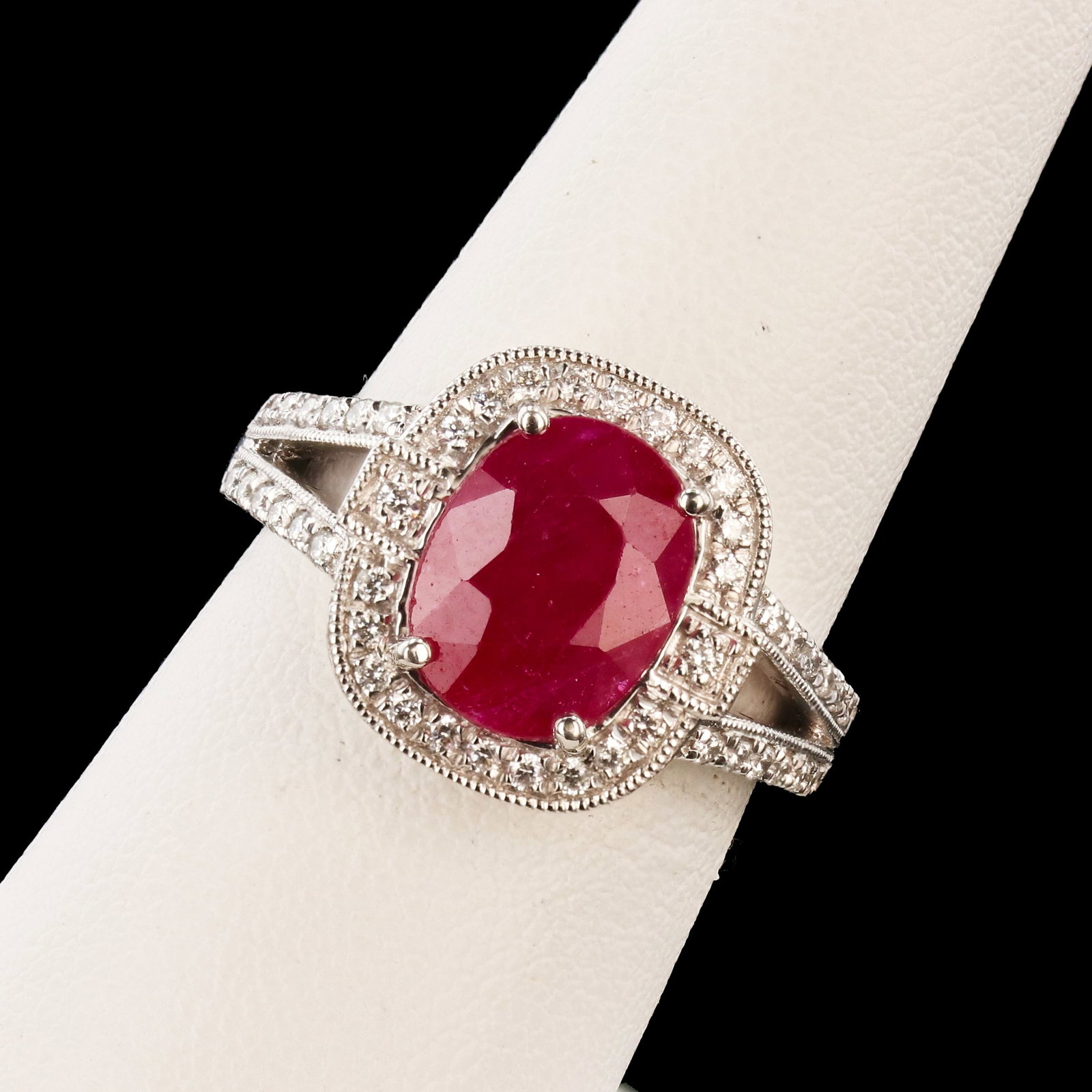 3.26ct Mozambique Ruby and 0.30ctw Diamond Platinum Ring (GIA CERTIFIED) (1 of 5)