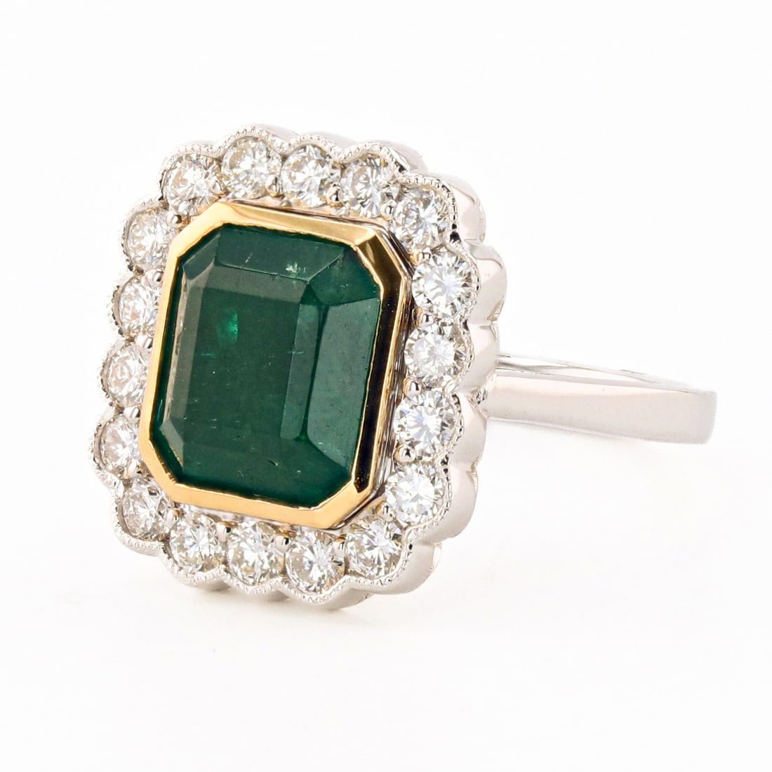 3.58ct Emerald and 0.87ctw Diamond 18K Yellow and White Gold Ring (1 of 4)