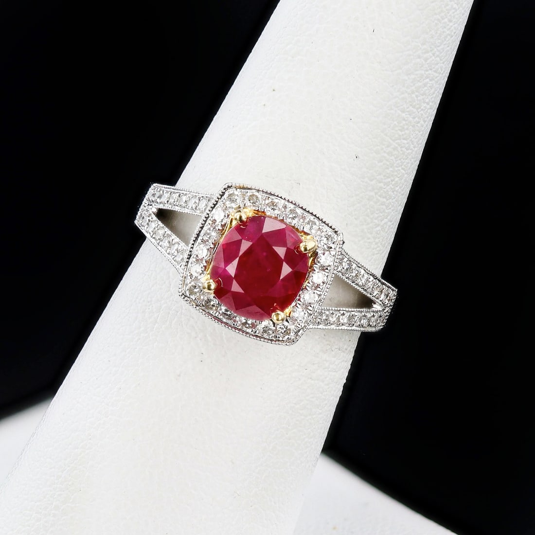 2.12ct BURMESE Ruby and 0.84ctw Diamond 18K White and Yellow Gold Ring (GIA CERTIFIED) (1 of 5)