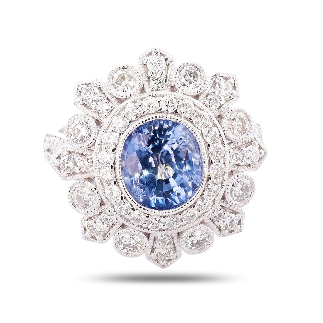 3.15ct Blue Sapphire and 1.23ctw Diamond Platinum Ring (GIA CERTIFIED) (1 of 5)