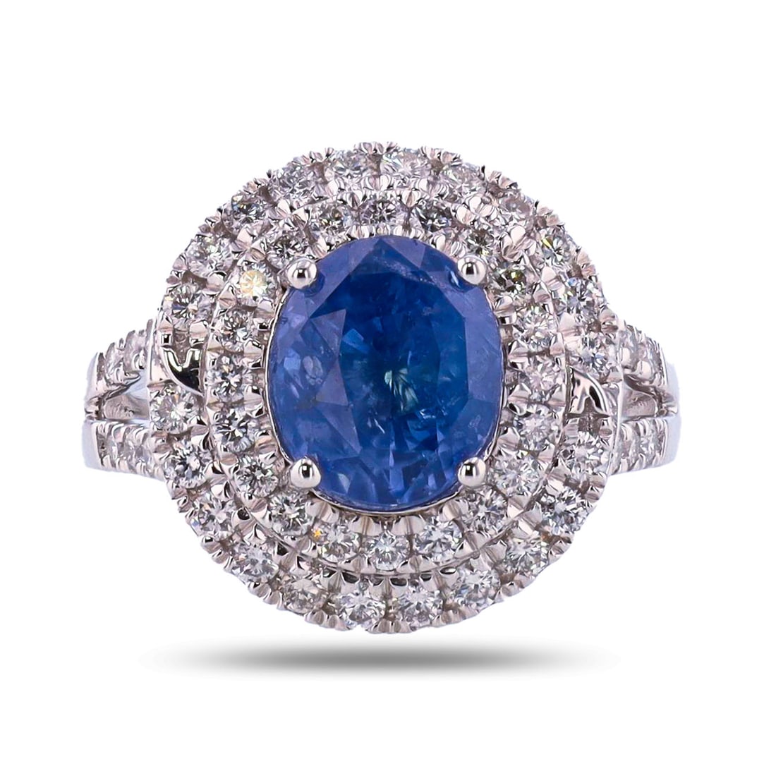 5.05ct UNHEATED Blue Sapphire and 1.05ctw Diamond Platinum Ring (GIA CERTIFIED): One polished, stamped, and tested platinum ring marked Oscar Friedman. The ring is mounted with: 1 genuine GIA certified unheated sapphire center stone weighing 5.05 carats, and 58 genuine round diamo
