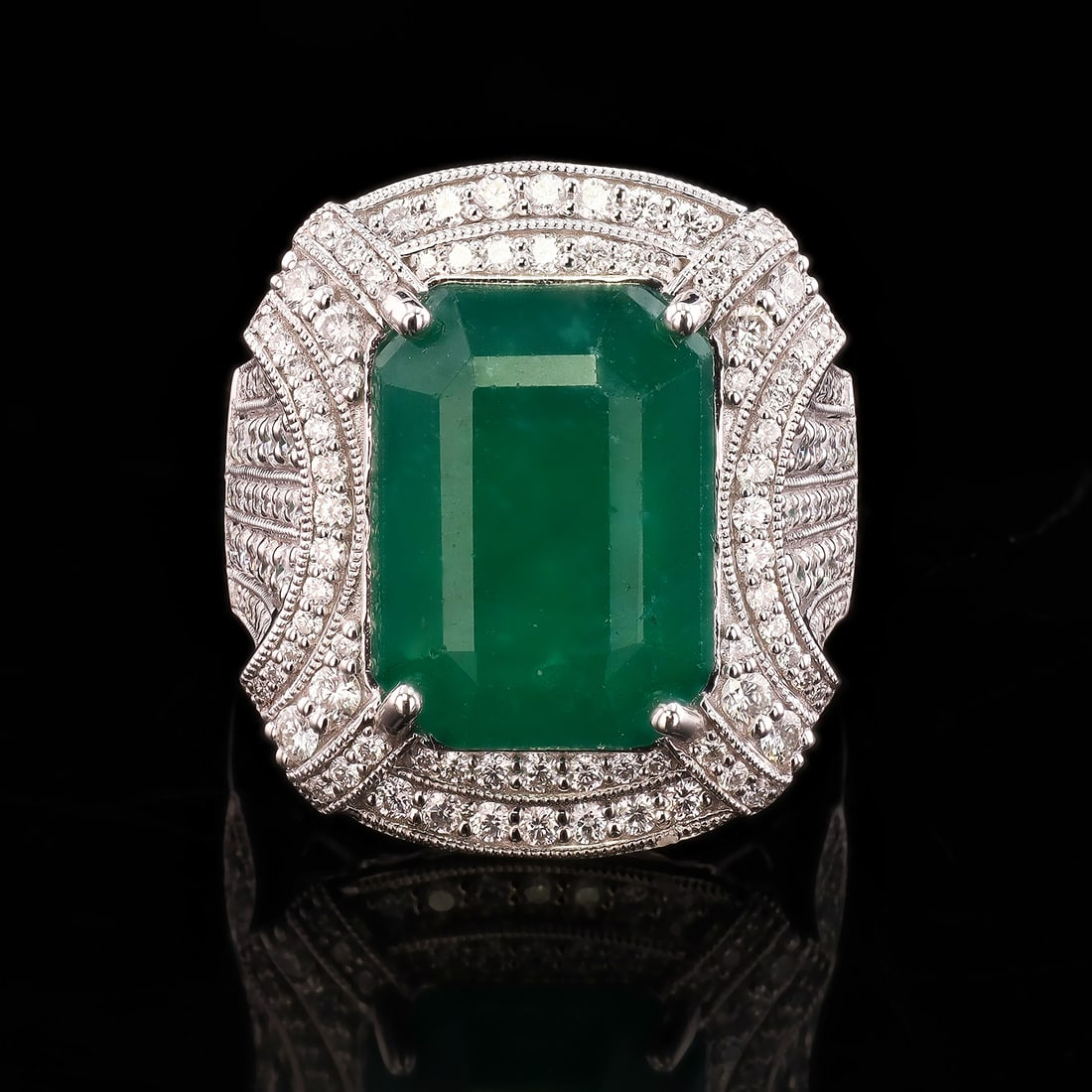 10.96ct Emerald and 1.21ctw Diamond Platinum Ring (GIA CERTIFIED) (1 of 5)